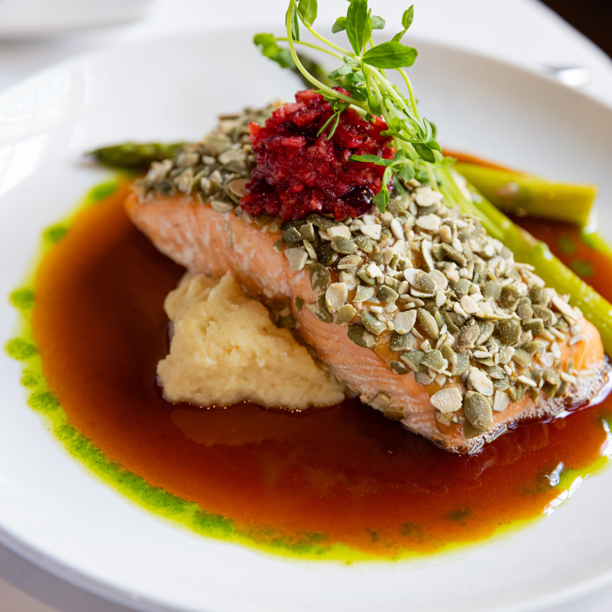 nut crusted salmon entree