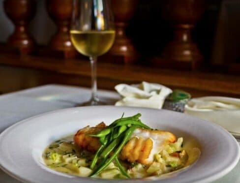 Green beans atop a fish entree